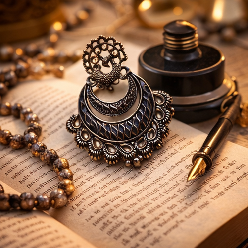 VISINORY Surya Silver Oxidised Folk Earrings - Image 3