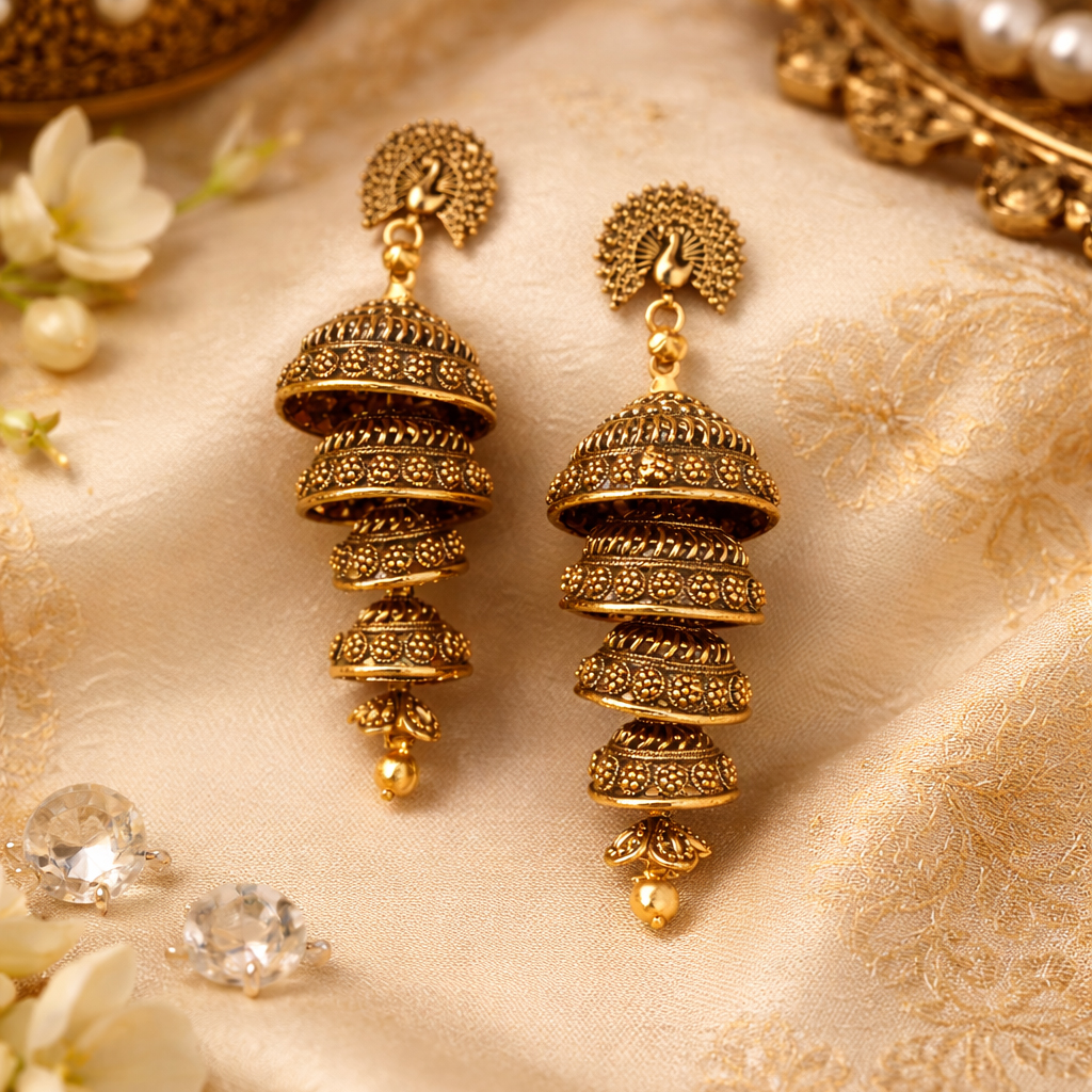 VISINORY Golden Oxidised Bell Jhumka - Image 6