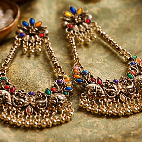 VISINORY Rajasthani Kashmiri Long Earrings - Image 4