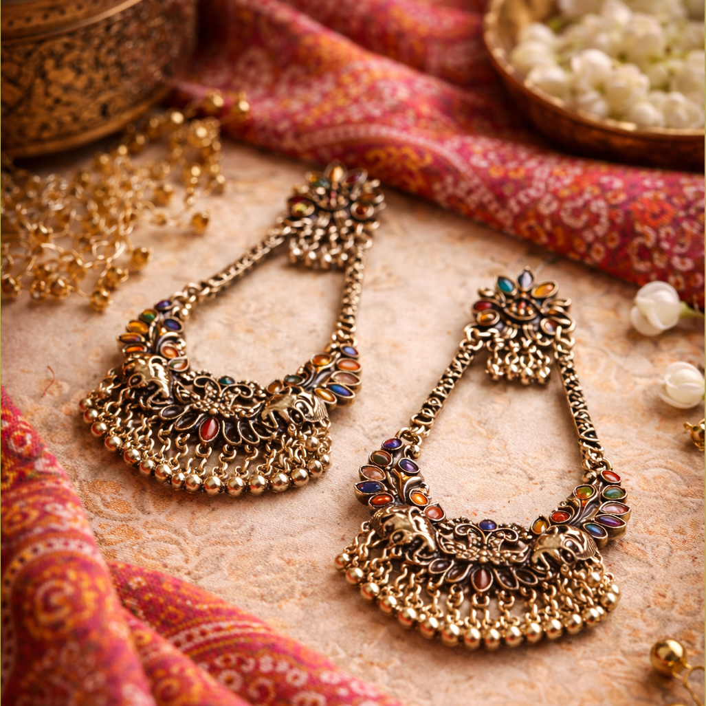 VISINORY Rajasthani Kashmiri Long Earrings - Image 7