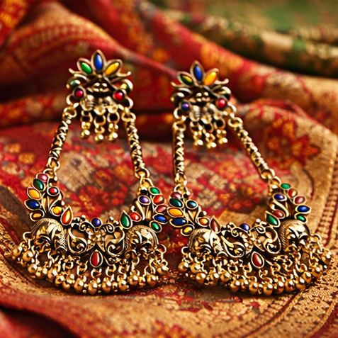VISINORY Rajasthani Kashmiri Long Earrings - Image 9