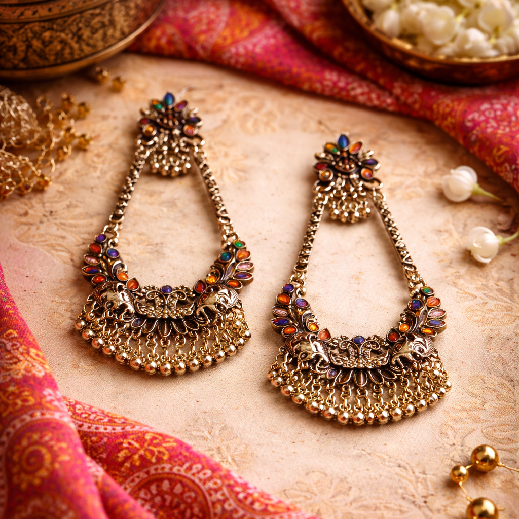 VISINORY Rajasthani Kashmiri Long Earrings - Image 11
